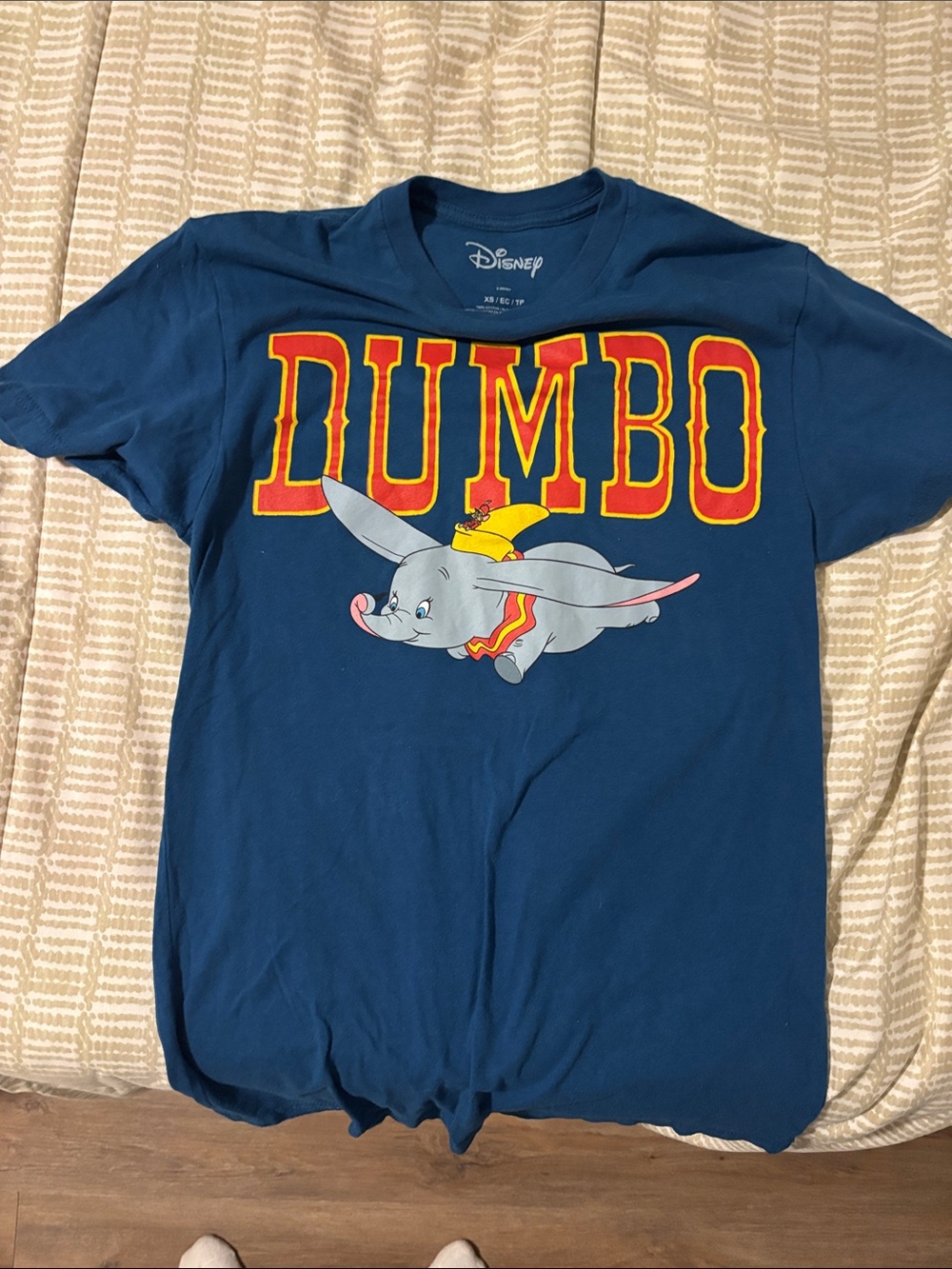 Disney Blue Dumbo Graphic Tee with Red & Yellow Lettering